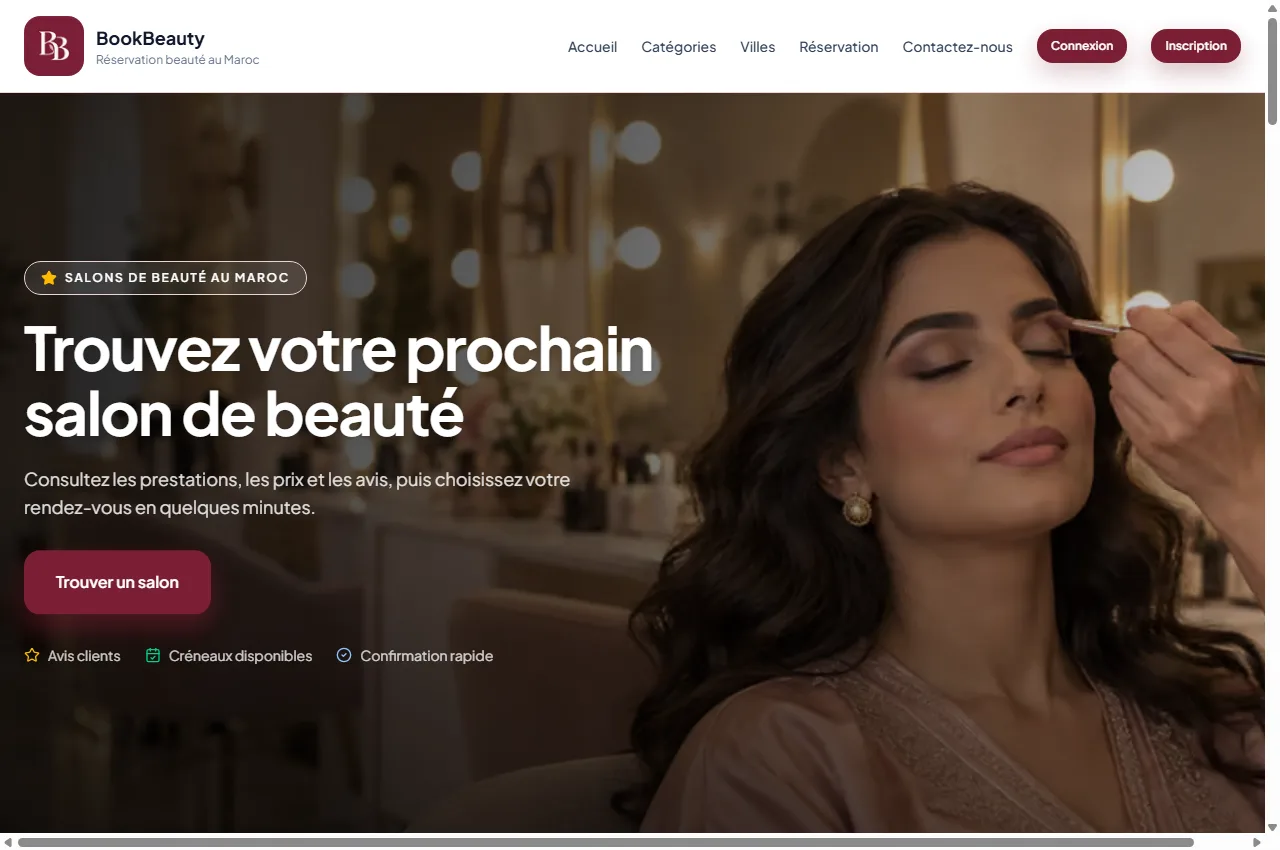 Capture du site BookBeauty, réservation de salons de beauté au Maroc