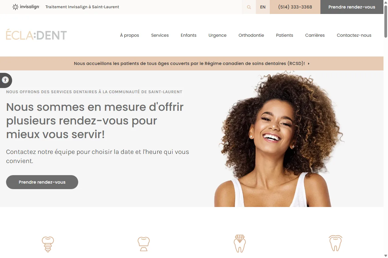 Capture du site Écladent, clinique dentaire